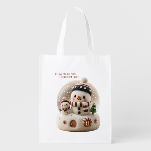 Cute Needle Felted Snowman Snow Grocery Bag