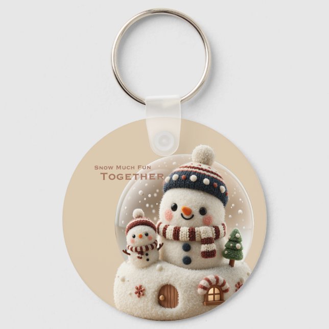 Cute Needle Felted Snowman Snowglobe Keychain (Front)