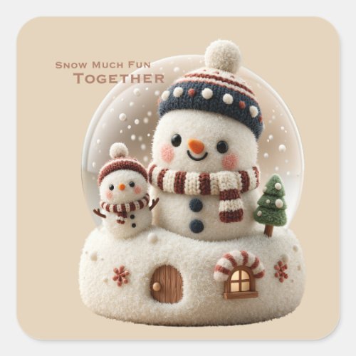 Cute Needle Felted Snowman Snowglobe Square Sticker