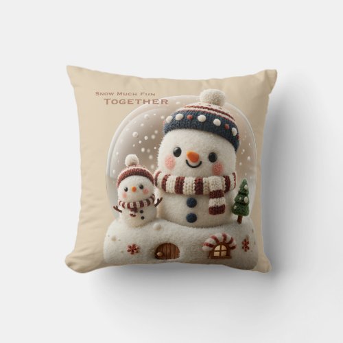 Cute Needle Felted Snowman Snowglobe Throw Pillow