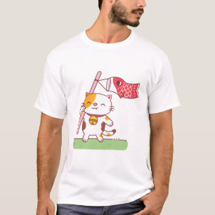 Cute Neko Cat and Koinobori Carp Streamer T-Shirt