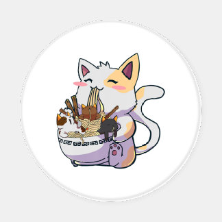 Cute Neko Cat With Ramen Noodles Bowl Anime Japan Coaster Set