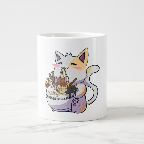Cute Neko Cat With Ramen Noodles Bowl Anime Japan  Giant Coffee Mug