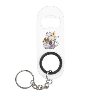 Cute Neko Cat With Ramen Noodles Bowl Anime Japan Keychain Bottle Opener