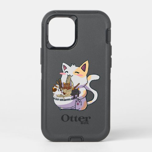Cute Neko Cat With Ramen Noodles Bowl Anime Japan  OtterBox Defender iPhone 12 Mini Case