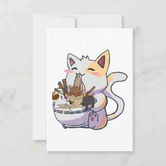 Cute Neko Cat With Ramen Noodles Bowl Anime Japan RSVP Card