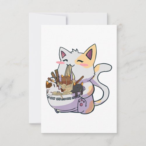 Cute Neko Cat With Ramen Noodles Bowl Anime Japan  RSVP Card