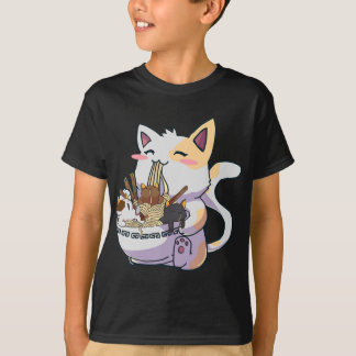 Cute Neko Cat With Ramen Noodles Bowl Anime Japan T-Shirt