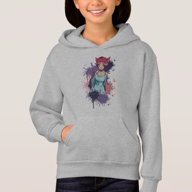 Cute Neko Girl - Cherry Cat Girl Hoodie (Front)