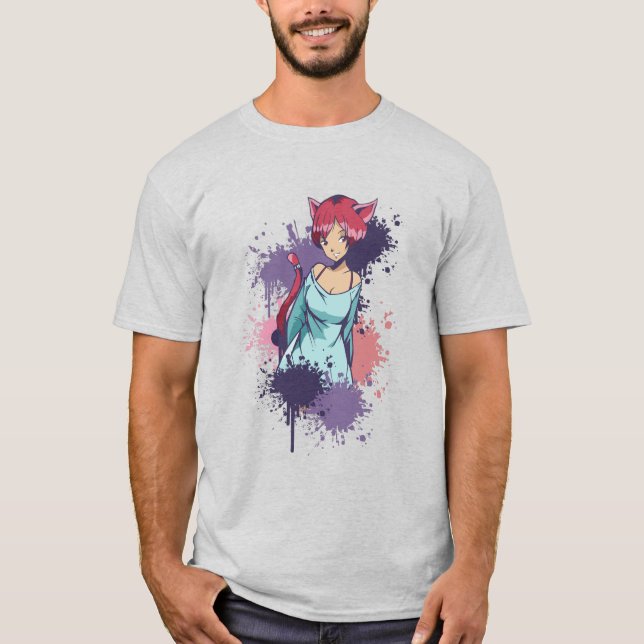 Cute Neko Girl - Cherry Cat Girl T-Shirt (Front)