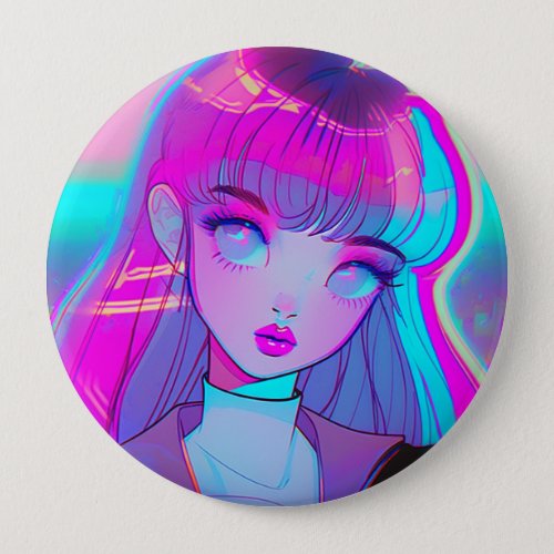 Cute Neon Anime Girl Button