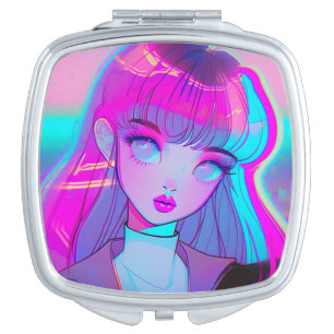 Cute Neon Anime Girl Compact Mirror 