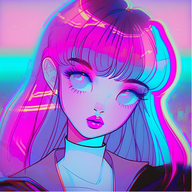 Cute Neon Anime Girl Cutout (Front)