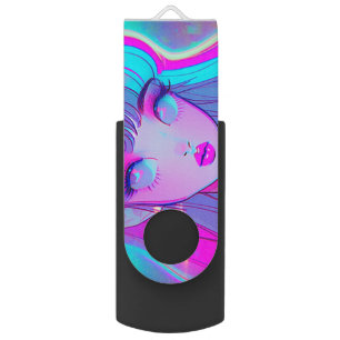 Cute Neon Anime Girl Flash Drive