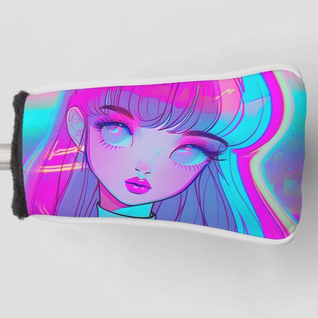 Cute Neon Anime Girl Golf Head Cover (Front)