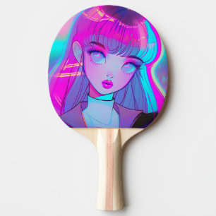 Cute Neon Anime Girl Ping Pong Paddle