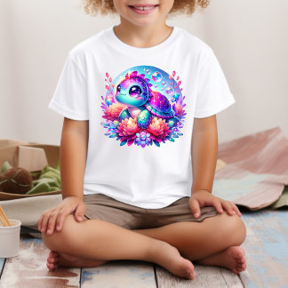 Cute Neon Baby Sea Turtle Illustration T-Shirt