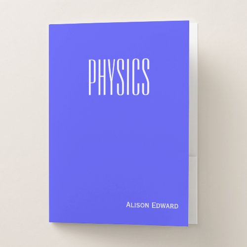 Cute Neon Blue Personalized School Subject Physics Pocket Folder