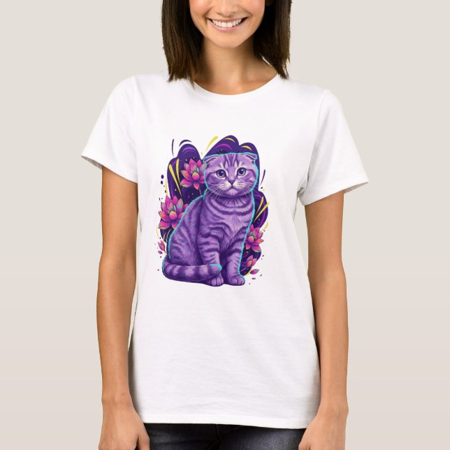 Cute Neon Cat Fantasy Art T-Shirt (Front)