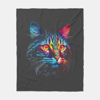 Cute Neon Cat Fleece Blanket