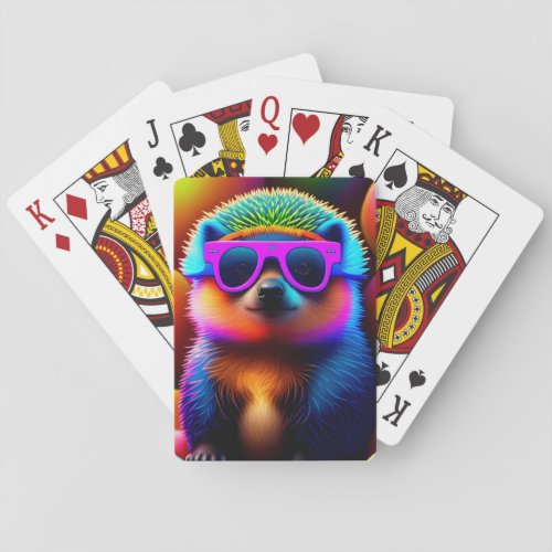 cute neon glasses hedgehog animal sunglasses funny playing cards