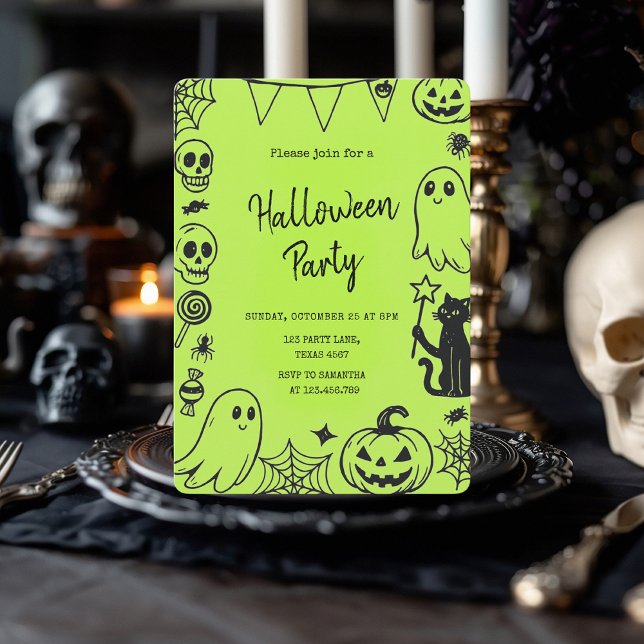 Cute Neon Green Kids Halloween Party  Holiday Card (Creator Uploaded)
