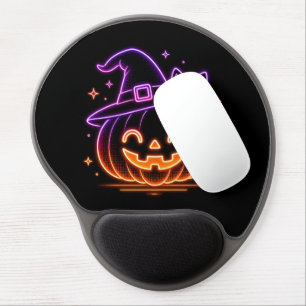 Cute Neon Halloween Pumpkin Cat Wrist Mouse Pad
