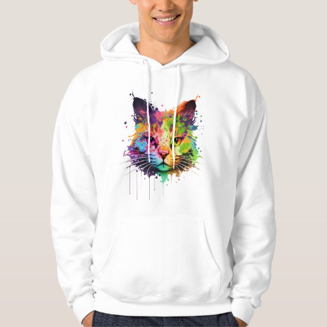 Cute Neon Ink Cat Hoodie (Front)