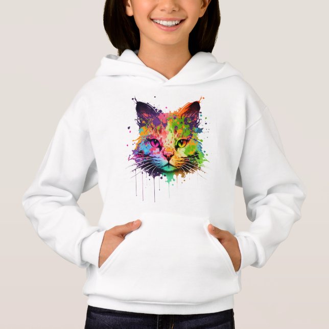 Cute Neon Ink Cat T-Shirt Hoodie (Front)