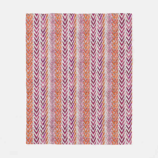Cute neon pink orange chevron fleece blanket (Front)