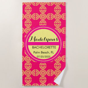 Cute Neon Pink Wedding Party Favor Personalized  B Beach Towel
