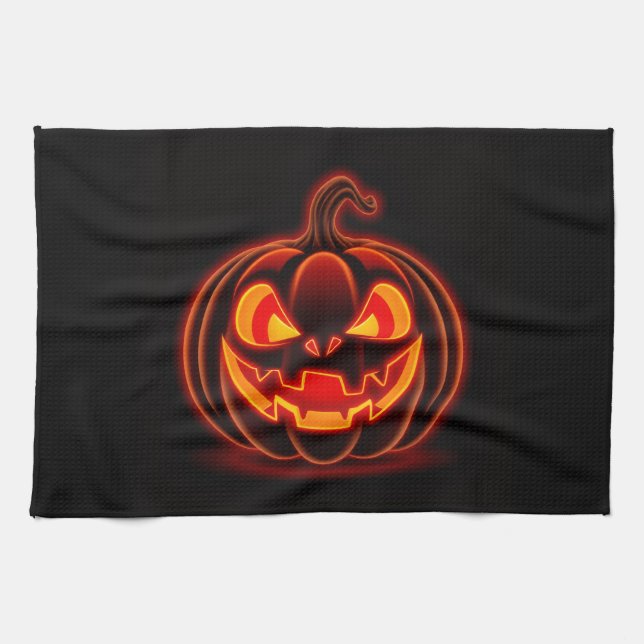 Cute Neon Pumpkin Halloween Kitchen Towel (Horizontal)