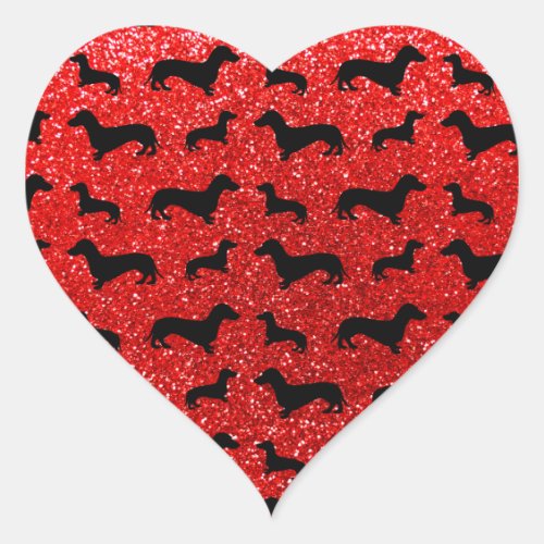 Cute neon red dachshund glitter pattern heart sticker