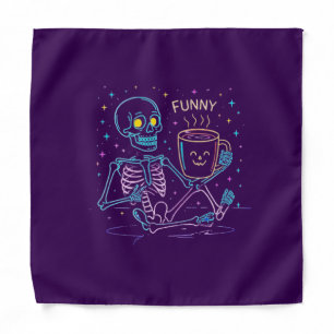 Cute Neon Skeleton Drinking Coffee – Funny Pastel Bandana
