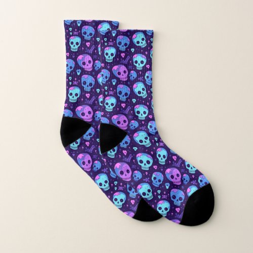 Cute neon skull pattern mousepad socks