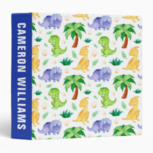 Cute Neon Watercolor Dinosaur Pattern 3 Ring Binder