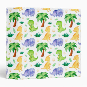Cute Neon Watercolor Dinosaur Pattern 3 Ring Binder
