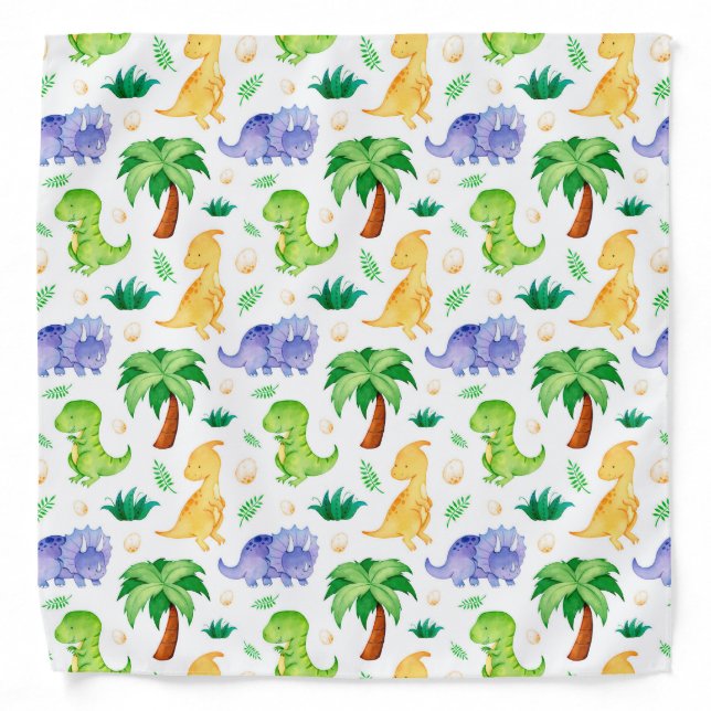 Cute Neon Watercolor Dinosaur Pattern Bandana (Front)
