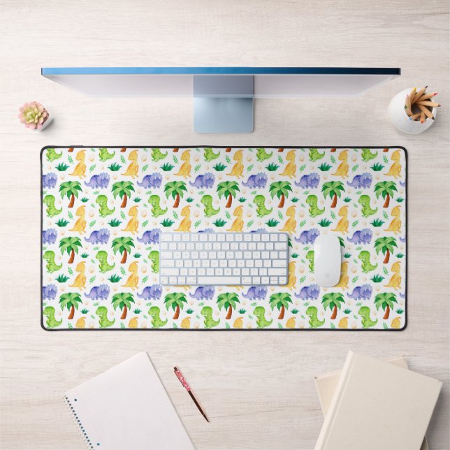 Cute Neon Watercolor Dinosaur Pattern Desk Mat (Office 1)