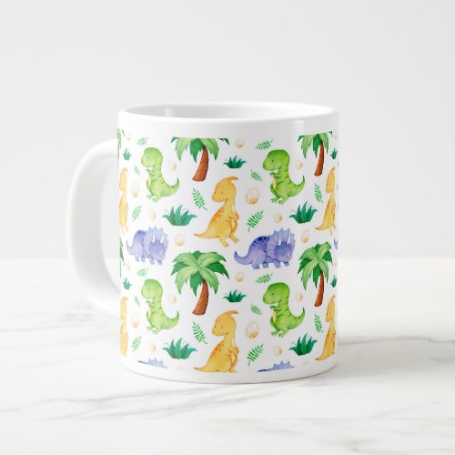 Cute Neon Watercolor Dinosaur Pattern Giant Coffee Mug