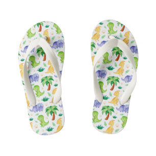 Cute Neon Watercolor Dinosaur Pattern Kid's Flip Flops