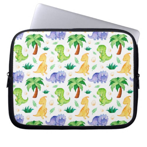 Cute Neon Watercolor Dinosaur Pattern Laptop Sleeve