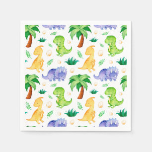 Cute Neon Watercolor Dinosaur Pattern Napkins