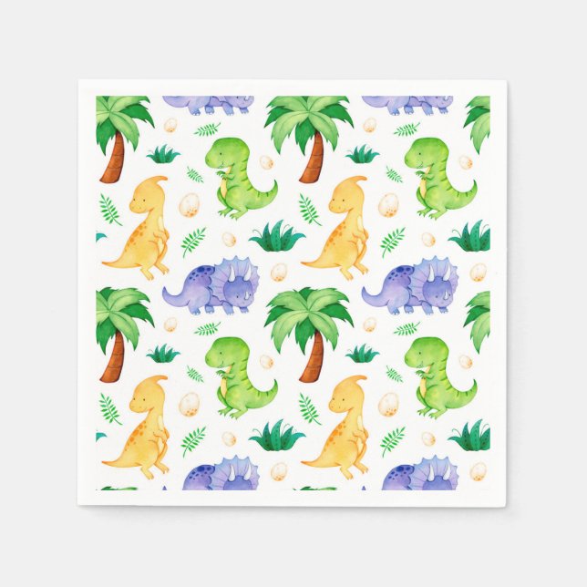 Cute Neon Watercolor Dinosaur Pattern Napkins (Front)