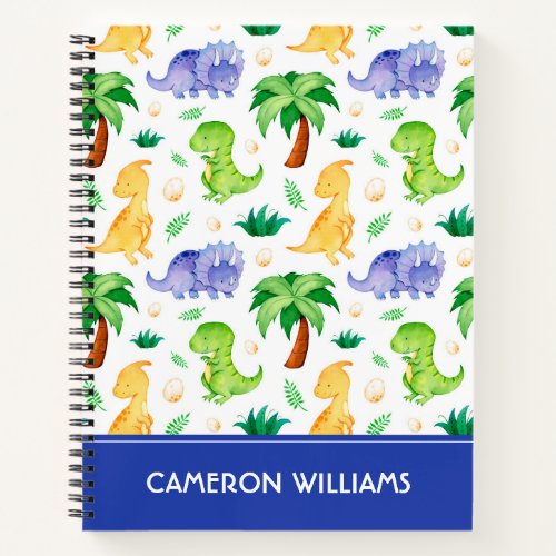 Cute Neon Watercolor Dinosaur Pattern Notebook