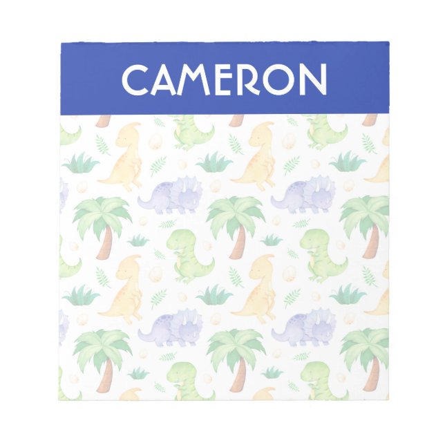 Cute Neon Watercolor Dinosaur Pattern Notepad (Front)