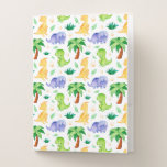 Cute Neon Watercolor Dinosaur Pattern Pocket Folder