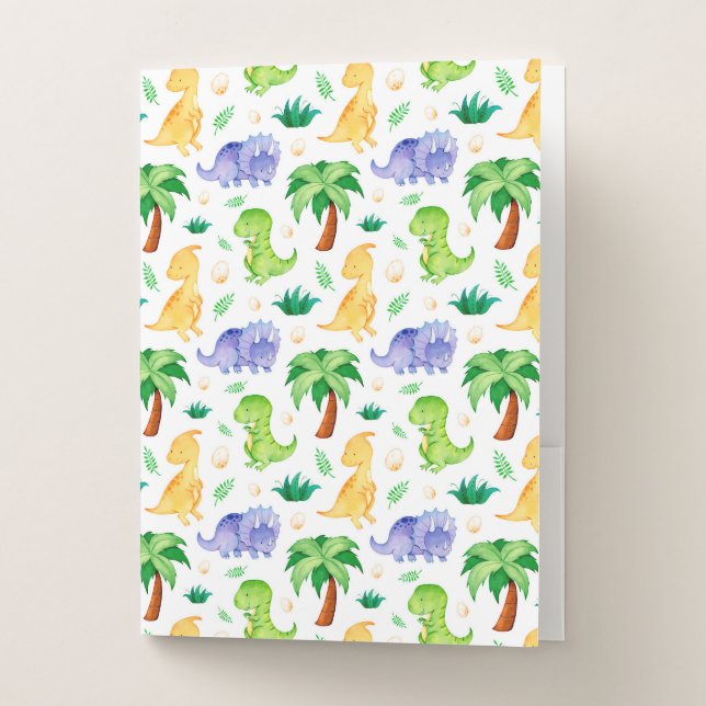 Cute Neon Watercolor Dinosaur Pattern Pocket Folder (Front)