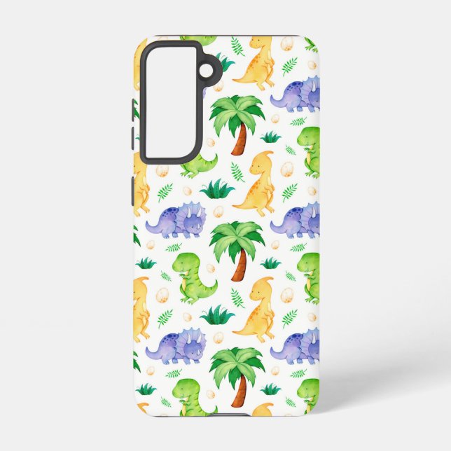 Cute Neon Watercolor Dinosaur Pattern Samsung Galaxy Case (Back)