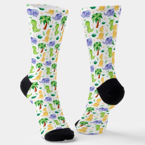 Cute Neon Watercolor Dinosaur Pattern Socks